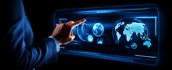 Poster - Businessman touching a virtual screen 