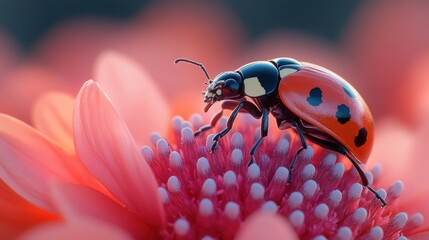 Wall Mural - A ladybug sits on a pink flower petal.