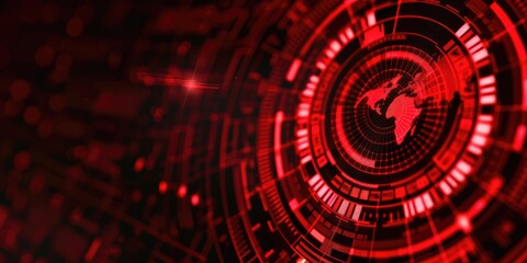 Poster - A futuristic digital map design in red tones, showcasing interconnected data patterns and highlighting global networks.