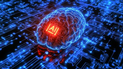 Poster - A brain with the word AI written on it
