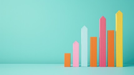 Poster - Colorful graph-like bars rise against a mint green background, representing growth or data visualization in a vibrant and modern design.