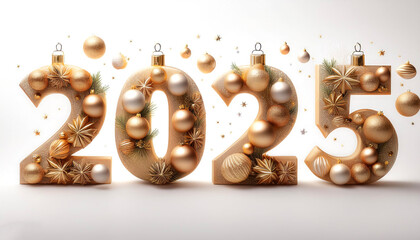 Fototapete - The combination of the number 2025 with the best design and combination of festive elements and ornaments floating or flying isolated white background