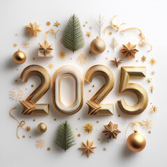 Fototapete - The combination of the number 2025 with the best design and combination of festive elements and ornaments floating or flying isolated white background
