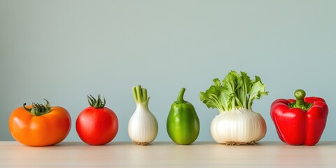 Vegetables arranged on a kitchen table, prepared for cooking, illustrating a healthy meal preparation scene.