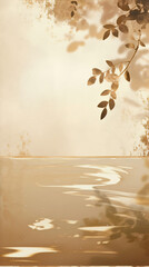 Poster - A similar serene background features golden ripples on a calm water surface, with a branch adorned with leaves, creating a peaceful and harmonious natural scene for environment.