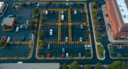 Poster - Aerial of parking lot maze outside shopping district