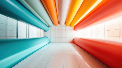 Poster - Bright tubes of red, orange, and teal create an abstract, color-rich hallway that blends modern aesthetics with vibrant artistic visions, offering visual intrigue.