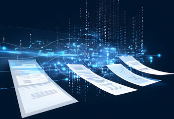 Poster - Digital documents created using future world technology. automated invoice and receipt management concept.	