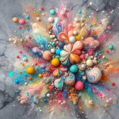 Poster - Colorful splatters on a gray marble background;;