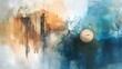 © Mingpon - Watercolor Artistic using soft, brushy watercolor strokes, Soft Color, Single object picture - a wooden clock on the wall with soft, muted colors