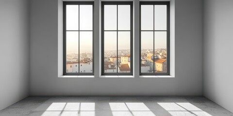 Wall Mural - modern white kitchen interior with scenic windows