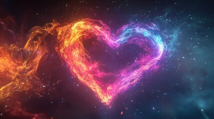 Wall Mural - Romantic cosmic glowing love heart made of energy, Valentine's Day theme