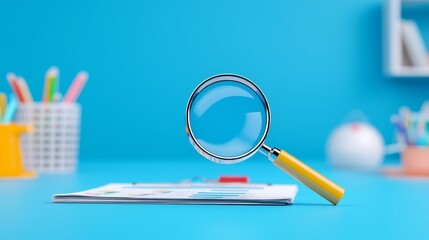 Poster - An abstract technological atmosphere, incorporating a magnifying glass to symbolize scrutiny and protection, illustrates a detailed IT Security Risk Assessment concept.