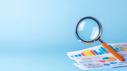 Poster - Detail of an IT Security Risk Assessment depicted with a magnifying glass focused on a document within an abstract technological atmosphere, symbolizing scrutiny and protection.