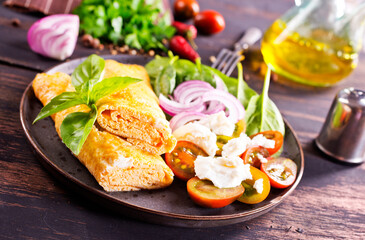 Poster - omelette with cherry tomatoes, parsley. and grated cheese