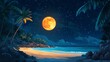 © Kelly - Bright summer full moon illuminating the night sky over a tropical beach, generative ai
