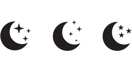 half moon stars icon. crescent moon, shine and sparkle stars vector icon sign - night or dark mode i