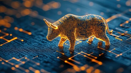 Poster - Golden Bull Symbol in a Digital Market Environment