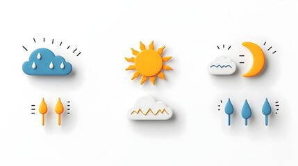 Aufkleber - Bright and Minimalist Weather Icons with Dual Color Palette for Modern Design Projects  Simple and clean of a sun moon and clouds in a modern