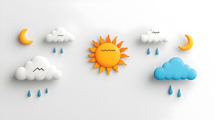 Poster - Simple and Elegant Weather Icons Featuring a Bright Sun Moon and Clouds with a Dual Color Palette to Enhance Clarity and Convey a Modern Minimalist Design