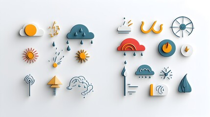 Aufkleber - Elegant and Minimalist Weather Symbols Designed in Soft Muted Color Tones for Digital Use Such as Weather Apps Websites and Interfaces