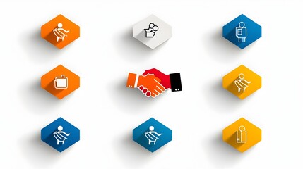 Fototapete - Sleek Geometric Design Icons in Contrasting Colors Representing Hands Shaking Symbolizing Partnership Charity and Community Support