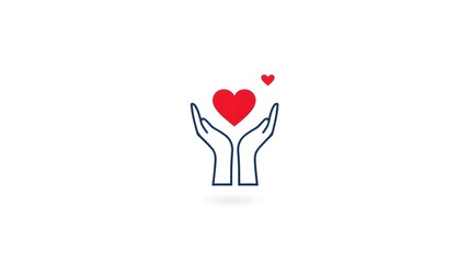Poster - Minimalist dual tone icons featuring simple line art designs of hands holding a heart symbolizing the concepts of charity love giving and community support  The clean