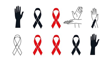 Poster - Minimalist and modern icon design featuring two tone charity ribbons and hands reaching out in a gesture of support compassion and community outreach