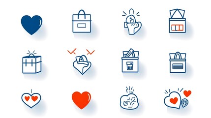 Poster - Sleek and minimalist charity icons featuring donation boxes and heart symbols crafted with a dual color flat design approach for clarity and visual appeal
