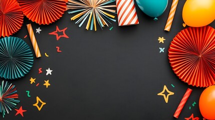Fototapete - Futuristic 2025 Block Font with Minimal Line Art of Colorful Fireworks and Party Balloons for New Year and Anniversary Countdown