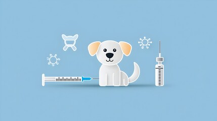 Fototapete - Flat Icon of a Dog with a Medical Syringe Symbolizing Vaccinations and Immunizations in a Simple Minimalist Graphic Design