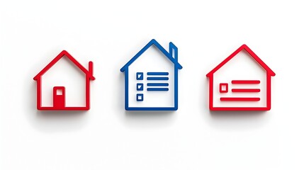 Fototapete - Minimalist icon duo with a house symbol and a contract document symbol representing the legal agreements and paperwork involved in real estate transactions and property ownership