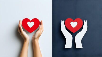 Aufkleber - Minimalist and modern dual tone icons featuring the symbolic representation of hands gently holding a heart conveying a sense of care love and compassion  Designed with clean