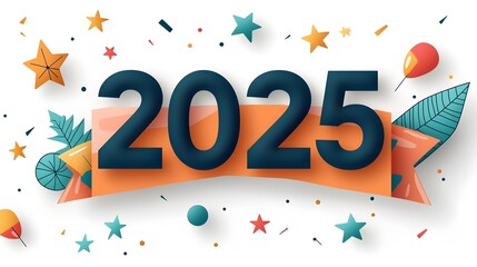 Aufkleber - Striking Contemporary Graphic Design Featuring Bold 2025 in a Modern Font Accented by Celebratory Line Art of Stars and a Promotional Banner Designed with Clean Spaces for Text