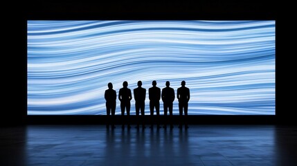 Poster - Silhouettes of individuals against a dynamic, abstract blue backdrop, creating a striking contrast and a unique artistic vibe.