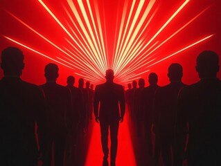 Poster - A dramatic scene with silhouetted figures against striking red laser lights, creating an atmosphere of intensity and intrigue.