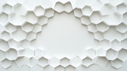Fototapete - A white abstract design with a white circle in the middle. The circle is surrounded by hexagonal shapes.
