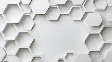 Fototapete - A white abstract design with a white circle in the middle. The circle is surrounded by hexagonal shapes.
