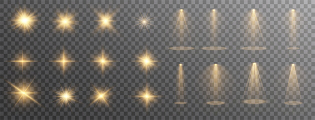 Wall Mural - yellow light effects. beam from a spotlight and a star. gold shine, glow, white. glowing abstract is