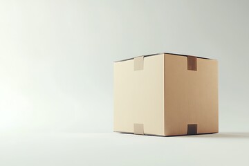 Sealed cardboard box resting on a white backdrop, symbolizing shipping, delivery, and e-commerce