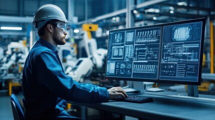 Poster - An industrial engineer using a computer to monitor automated