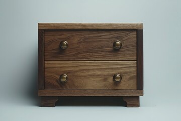 Wall Mural - A Two-Drawer Wooden Nightstand with Brass Knobs