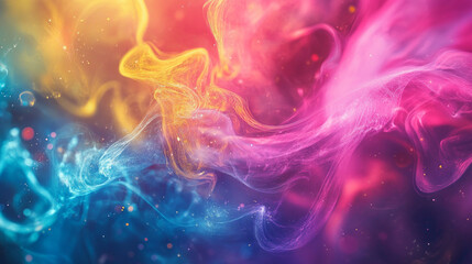 Poster - Colorful swirling abstract patterns created by dynamic smoke in vibrant hues, showcasing an imaginative interplay of light and movement