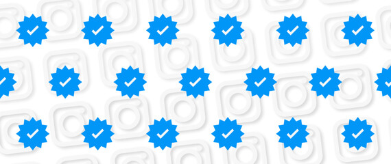 Poster - Tick right symbol vector. Printblue verified badge icon Tick right pattern wallpaper, vector illustration.