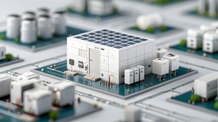 Wall Mural - Bright and detailed depicting a futuristic green hydrogen production facility that utilizes renewable energy sources like solar and wind power in a modern sustainable environment