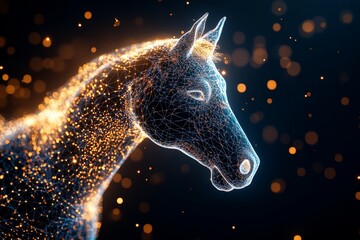 Poster - A digital equine form softly lit by sparkling nodes, conjuring a sense of elegance and futuristic artistry in its intricate, networked design.