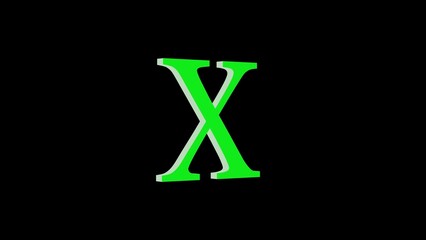 3d X letter logo loopable green color black background