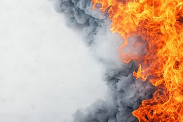 Poster - Dynamic fire flames and smoky patterns create an intense visual contrast against a simple background, ideal for creative designs and projects.