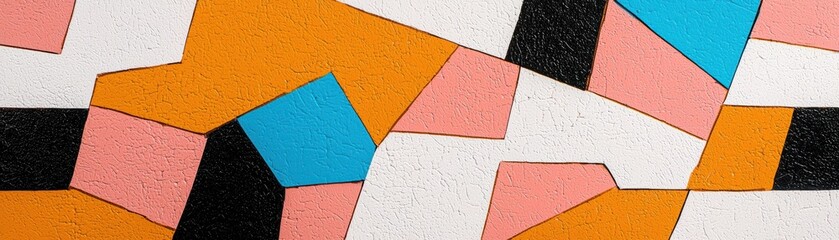 Poster - A vibrant abstract mural showcasing geometric shapes in colors like orange, pink, blue, and black, perfect for modern art and decor themes.