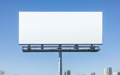 a blank billboard stands prominently against a clear blue sky, ready for advertising and promotional
